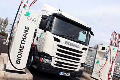 Abbey's trial Scania at the refuelling station